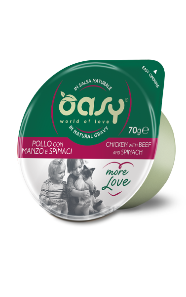 Oasy Wet PetFood for Adult Cats MORE LOVE Chicken with Beef and Spinach 70 g