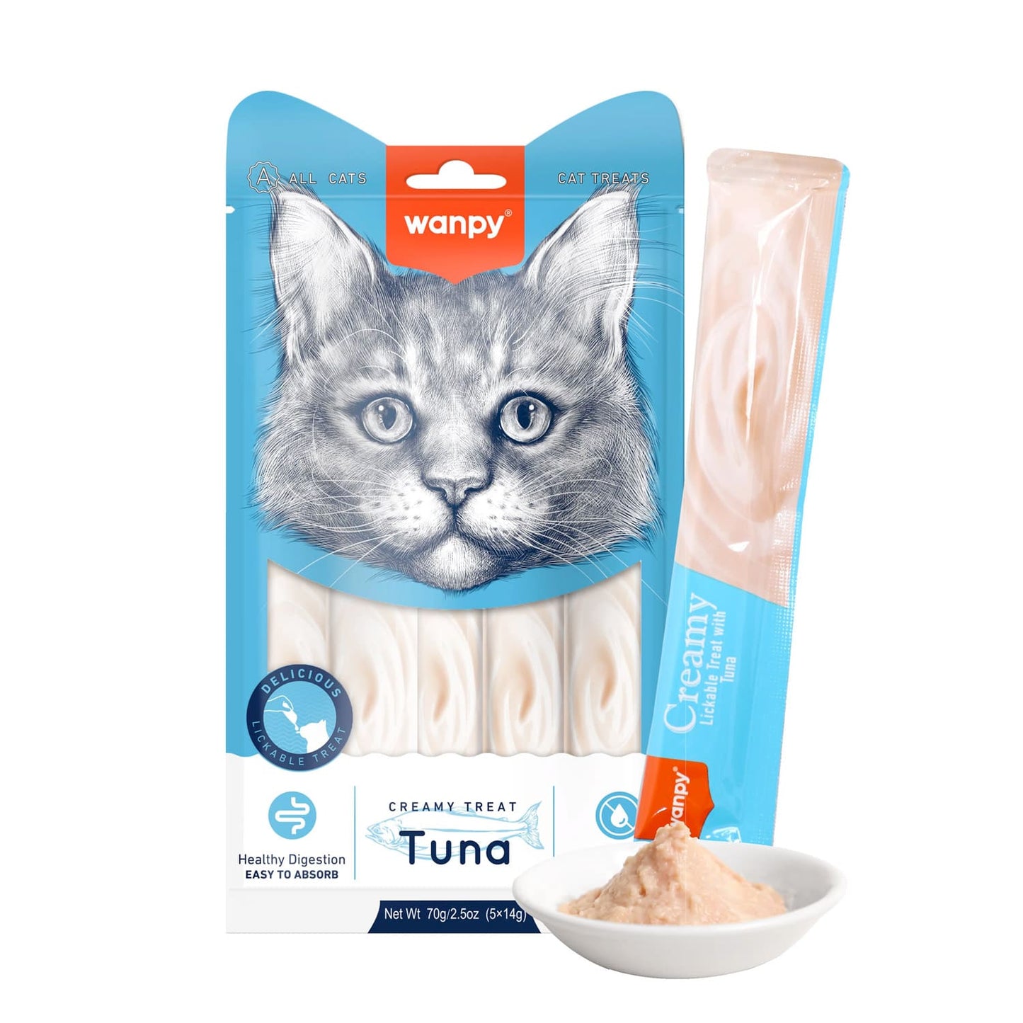 Wanpy Creamy Lickable Cat Treat - Tuna 5x14g