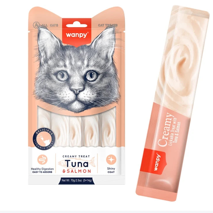 Wanpy Creamy Lickable Cat Treat - Tuna & Salmon 5x14g
