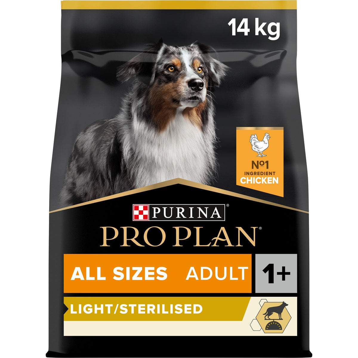 PURINA PRO PLANAll Sizes Adult Light / Sterilised with OPTIWEIGHT®, Rich in Chicken Dry Dog Food - 14 KG