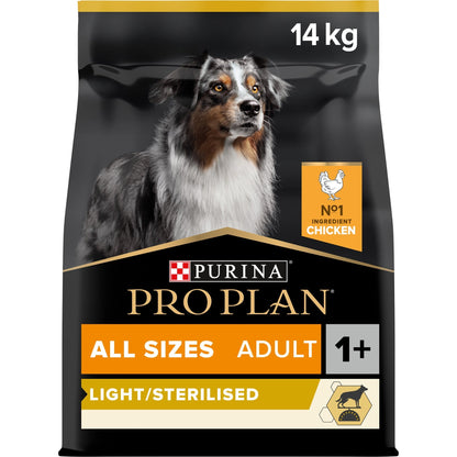 PURINA PRO PLANAll Sizes Adult Light / Sterilised with OPTIWEIGHT®, Rich in Chicken Dry Dog Food - 14 KG