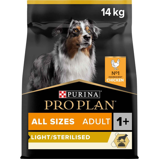 PURINA PRO PLANAll Sizes Adult Light / Sterilised with OPTIWEIGHT®, Rich in Chicken Dry Dog Food - 14 KG