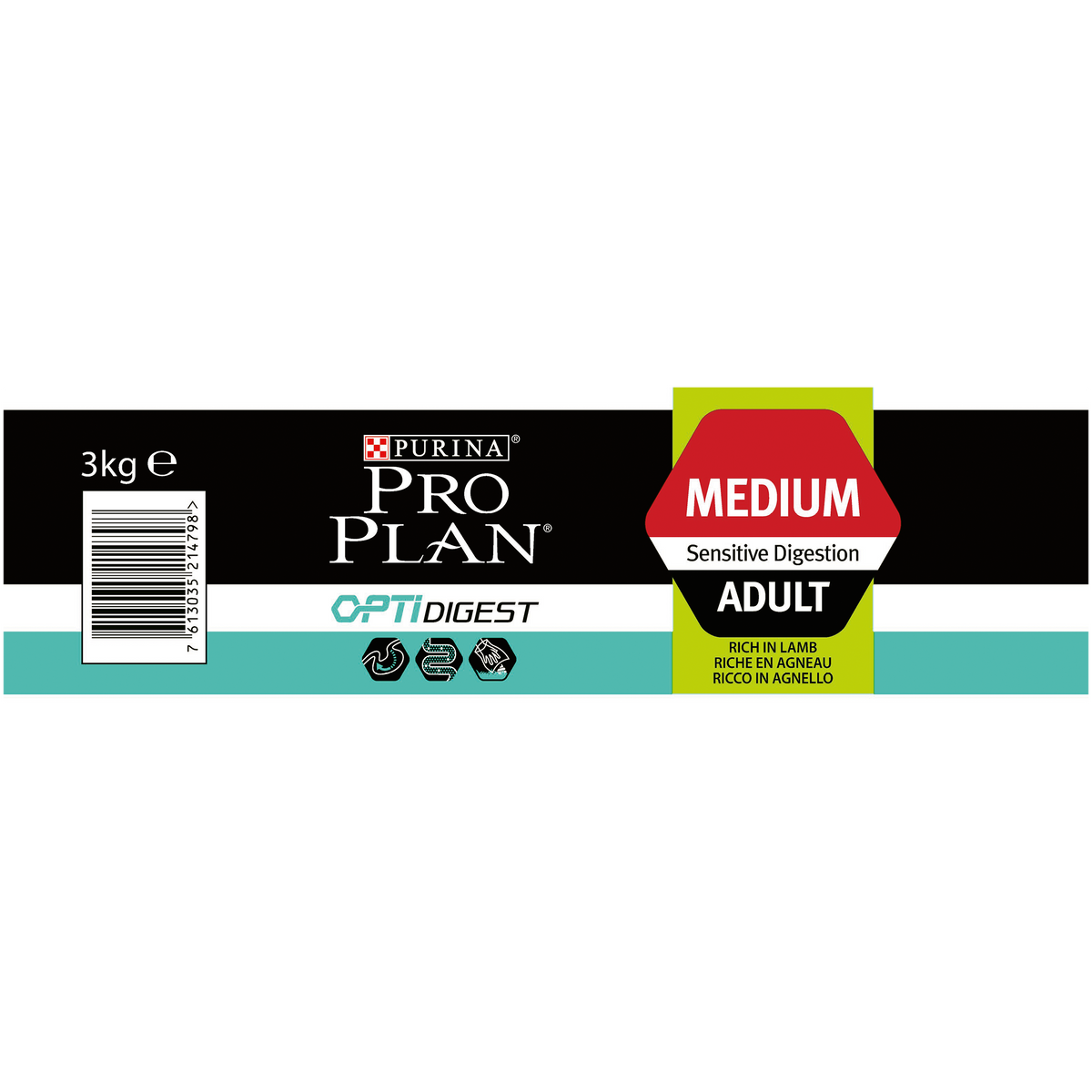PURINA PRO PLANDog Medium Adult Sensitive Digestion with OPTIDIGEST® Rich in Lamb Dry Dog Food - 3 KG