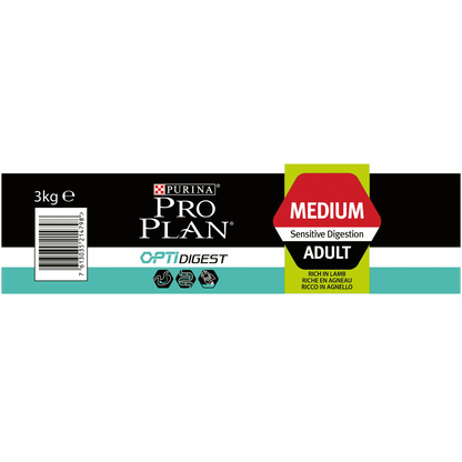 PURINA PRO PLANDog Medium Adult Sensitive Digestion with OPTIDIGEST® Rich in Lamb Dry Dog Food - 3 KG
