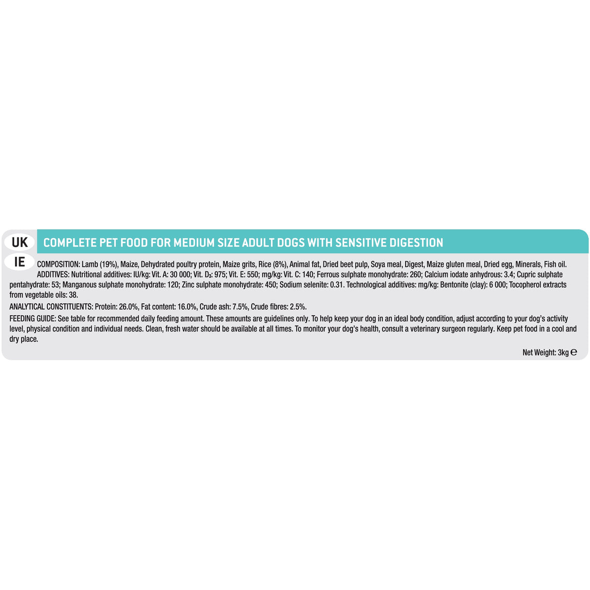 PURINA PRO PLANDog Medium Adult Sensitive Digestion with OPTIDIGEST® Rich in Lamb Dry Dog Food - 3 KG