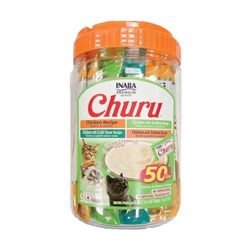 INABA Churu Cat Treats, Grain-Free, Lickable, Squeezable Creamy Purée