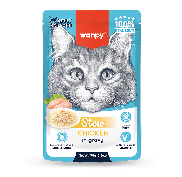 Wanpy Stew Adult Wet Cat Food Chicken in Gravy 70g Pouch Egypt