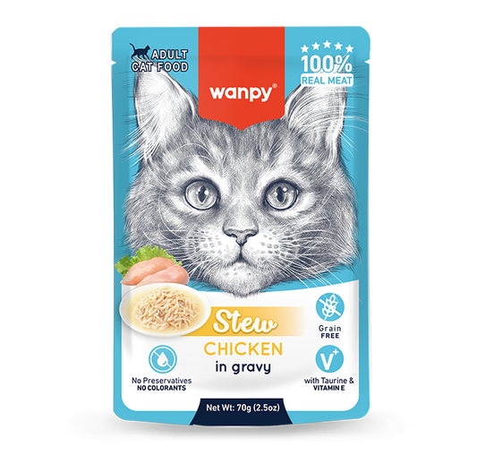 Wanpy Stew Adult Wet Cat Food Chicken in Gravy 70g Pouch Egypt