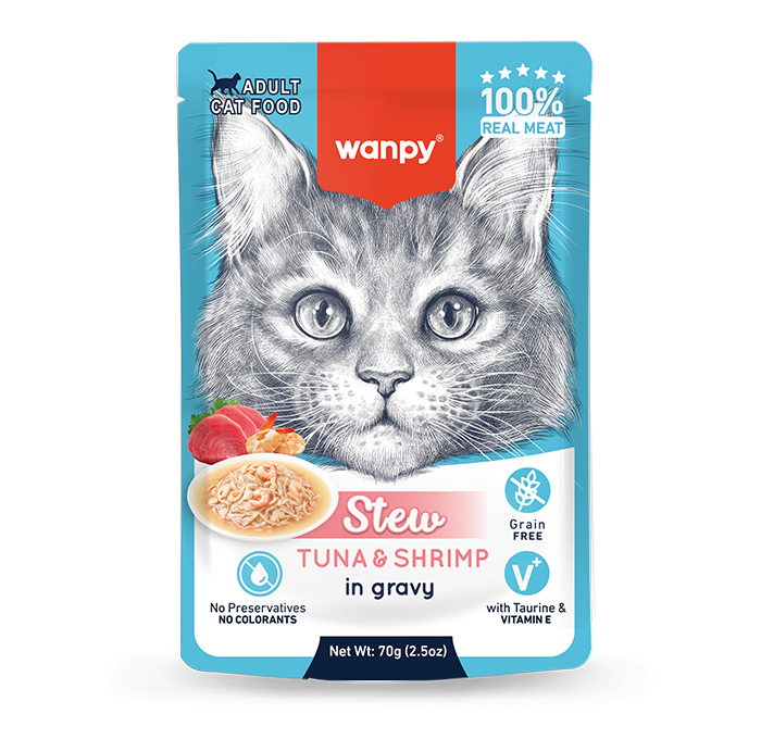 Wanpy Stew Adult Wet Cat Food Tuna and Shrimp in Gravy 70g Pouch Egypt