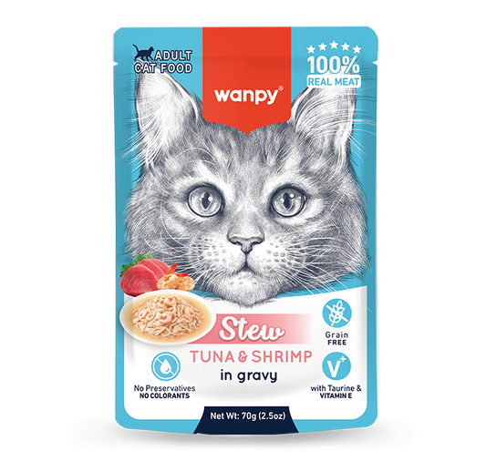 Wanpy Stew Adult Wet Cat Food Tuna and Shrimp in Gravy 70g Pouch Egypt