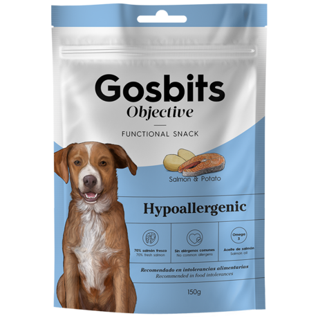 GOSBITS OBJECTIVE : functional snacks benefit from synergies between natural ingredients to help fight various body dysfunctions, ranging from joint pains to food allergies, including care of teeth, skin and hair, the immune system or obesity. GOSBITS OBJECTIVE Gosbits dog objective hypoallergenic Made with low allerge