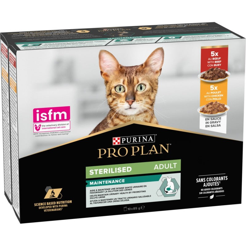 PURINA PRO PLANBeef and Chicken Sterilised Cats Sachets Pack 10*85g