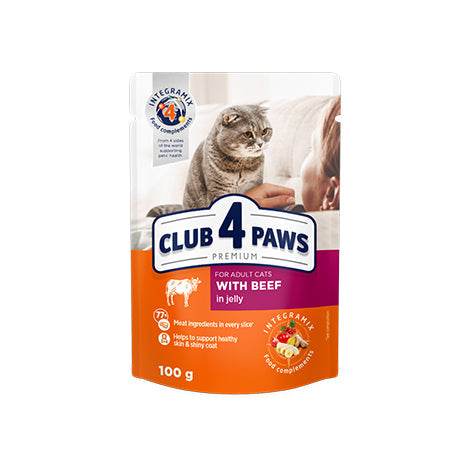 CLUB 4 PAWS PREMIUMfor adult catsWITH BEEF IN JELLY 100g
