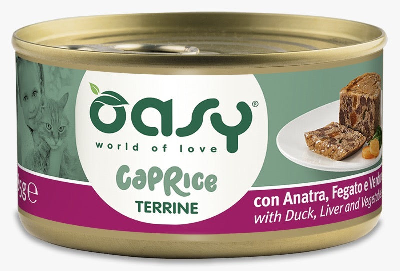 Oasy Wet PetFood for Adult Cats CAPRICE Terrine with Duck, Liver and Vegetables 85 g