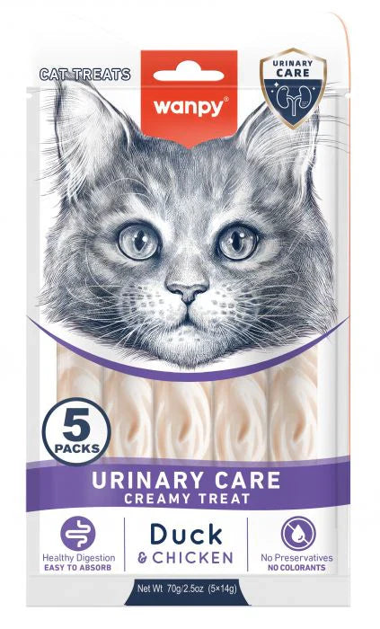 Wanpy Medicated Creamy Duck & Chicken Treats for All Cats 70 g (5*14g)