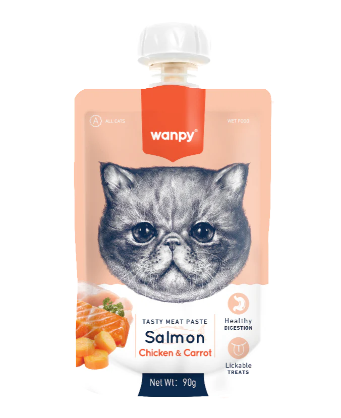 Wanpy Tasty Meat Paste Salmon Chicken and Carrot 90g Lickable Cat Treat Egypt