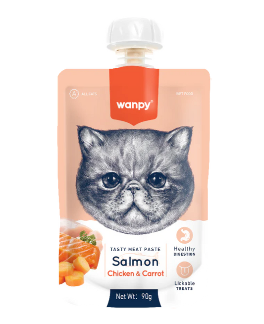 Wanpy Tasty Meat Paste Salmon Chicken and Carrot 90g Lickable Cat Treat Egypt