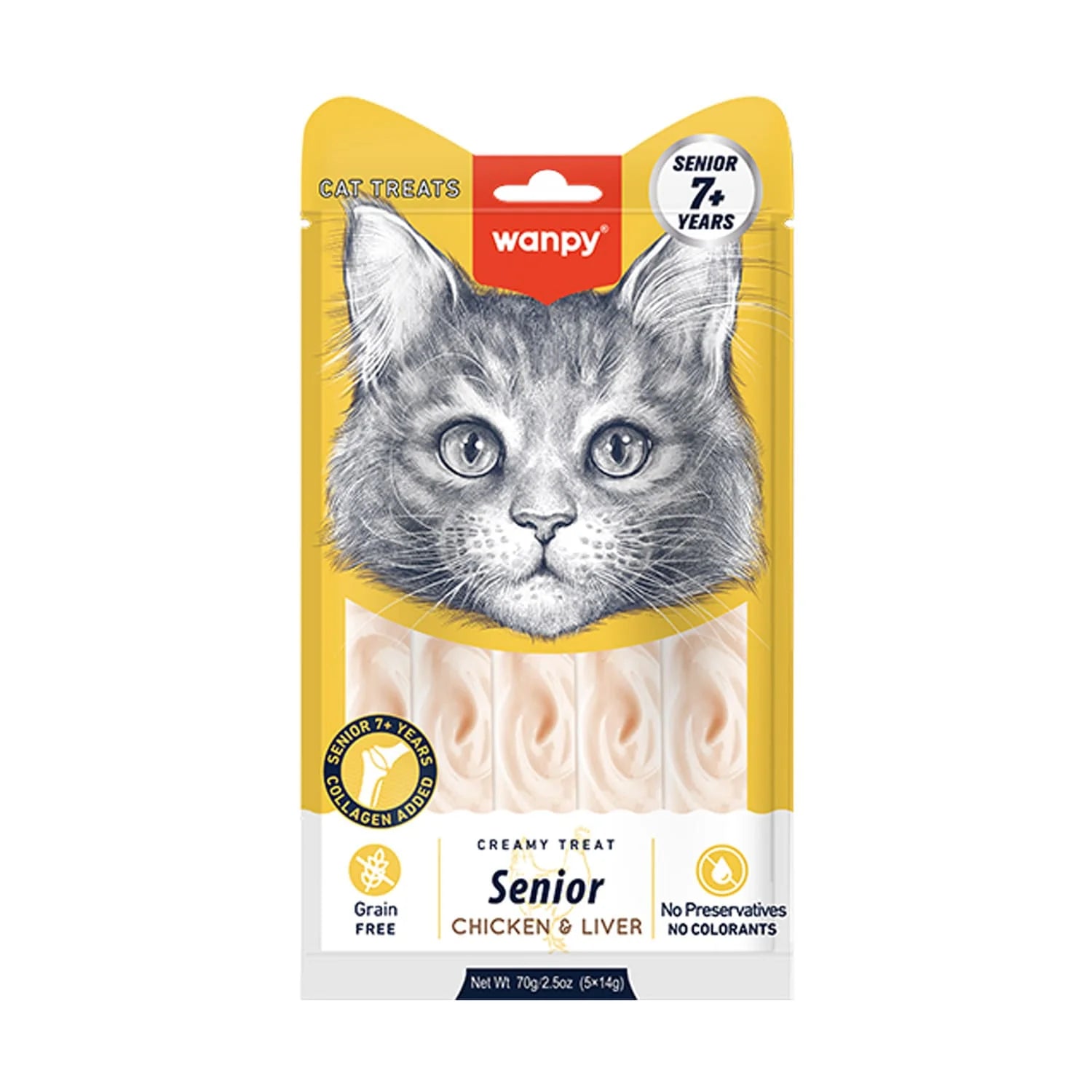 Wanpy Creamy Lickable Senior Cat Treat Chicken and Liver 5x14g pack Egypt