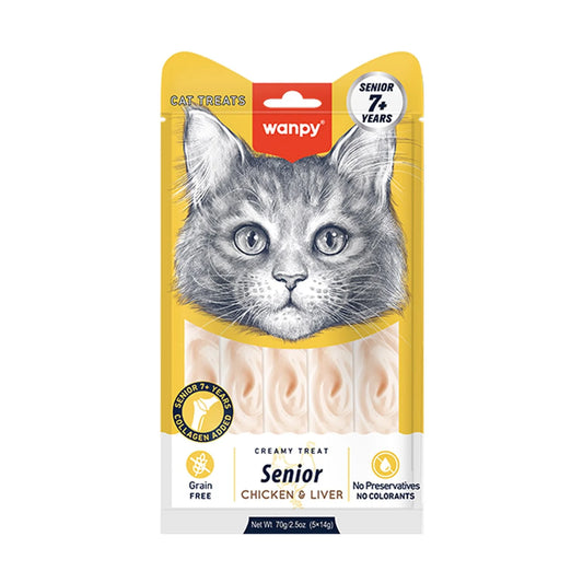Wanpy Creamy Lickable Senior Cat Treat Chicken and Liver 5x14g pack Egypt