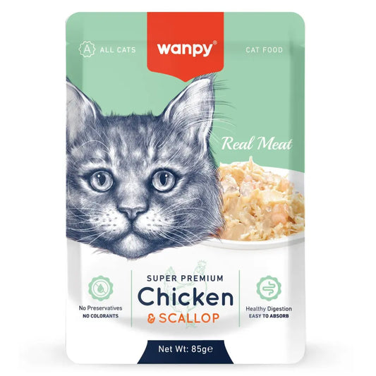 Wanpy Super Premium Chicken and Scallop Real Meat Wet Cat Food 85g Pouch Egypt