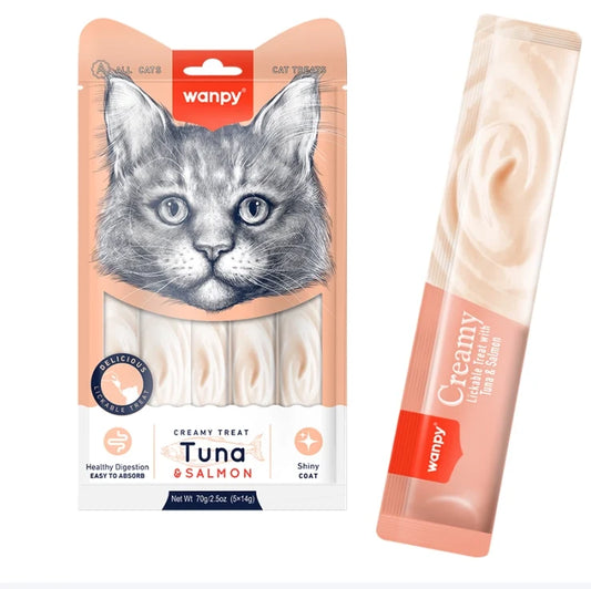 Wanpy Creamy Lickable Cat Treat - Tuna & Salmon 5x14g