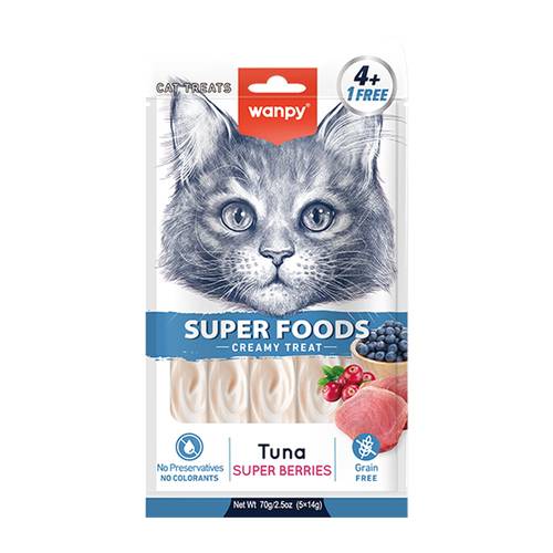 Wanpy Super Foods Creamy Cat Treat - Tuna & Super Berries 5x14g