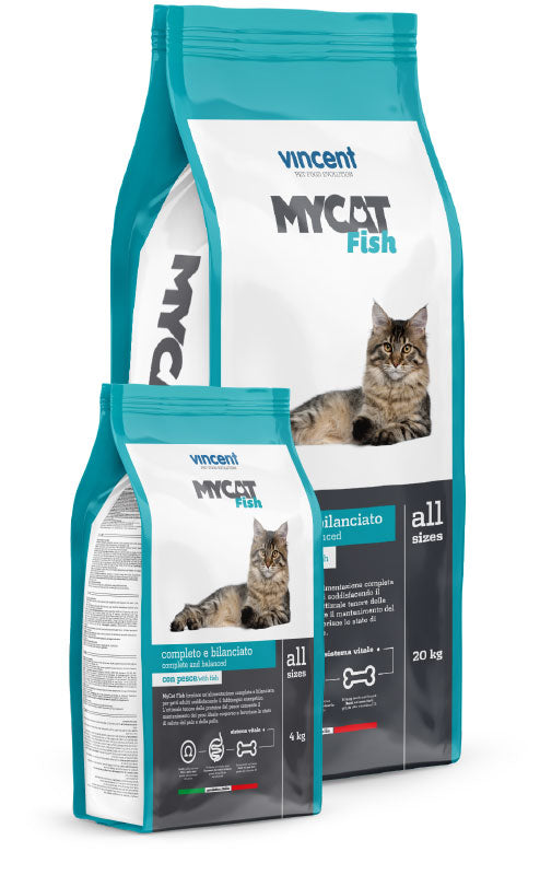 Vincent Mycat Fish adult dry cat food 4kg and 20kg bags - Premium Fish Protein Formula for Healthy Coat Egypt