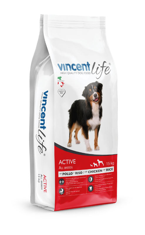 Vincent Life Active Dog Food 15kg bag with Chicken and Rice - High Energy Working Dog Food Egypt