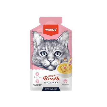 Wanpy Meat Broth Tuna and Shrimp 50g Grain Free Liquid Cat Treat Pouch Egypt