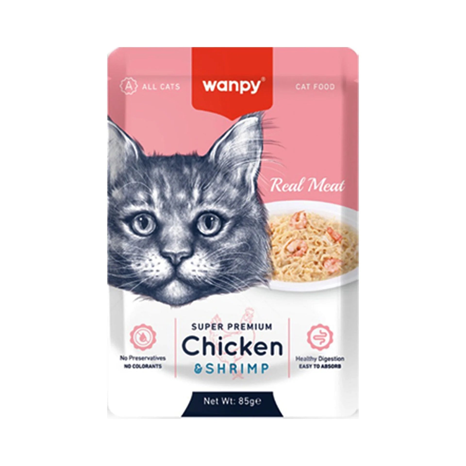 Wanpy Super Premium Chicken and Shrimp Real Meat Wet Cat Food 85g Pouch Egypt