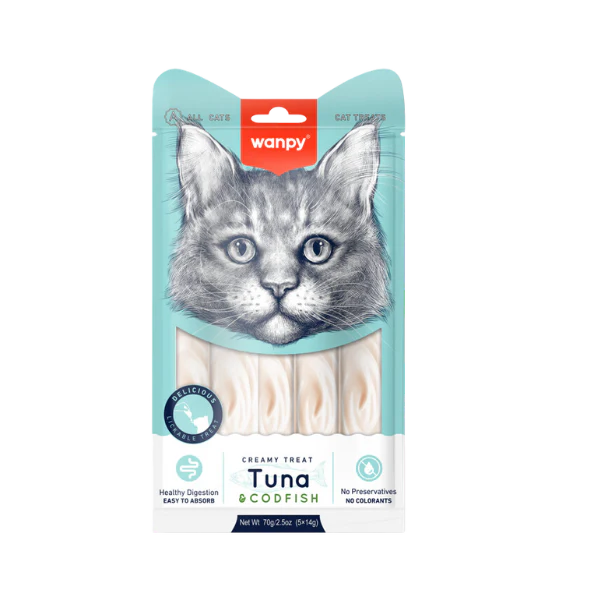 Wanpy Creamy Lickable Cat Treat Tuna and Codfish 5x14g pack Egypt