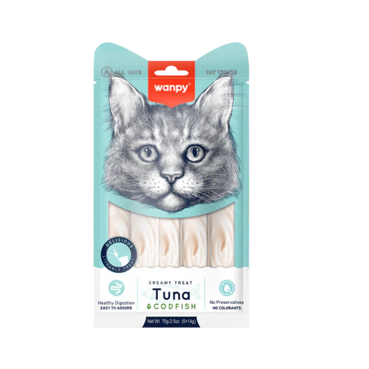 Wanpy Creamy Lickable Cat Treat Tuna and Codfish 5x14g pack Egypt