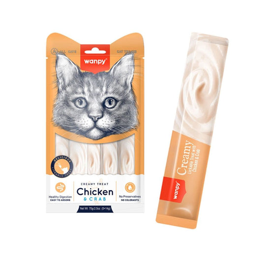 Wanpy Creamy Lickable Cat Treat - Chicken & Crab 5x14g