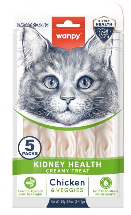 Wanpy Kidney Health Creamy Cat Treat Chicken and Veggies 5x14g pack Egypt
