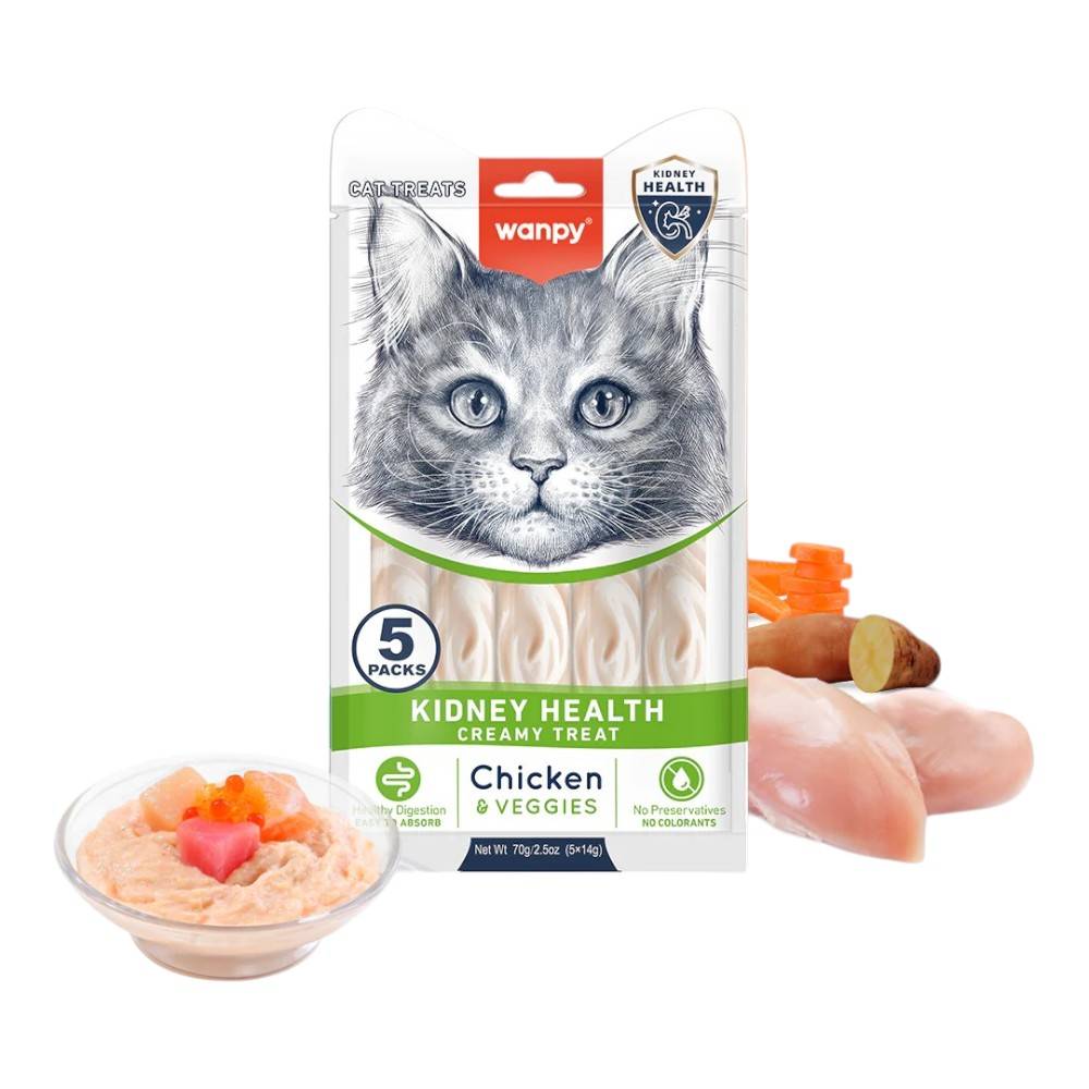 Wanpy Creamy Kidney Health Cat Treat - Chicken & Veggies 5x14g