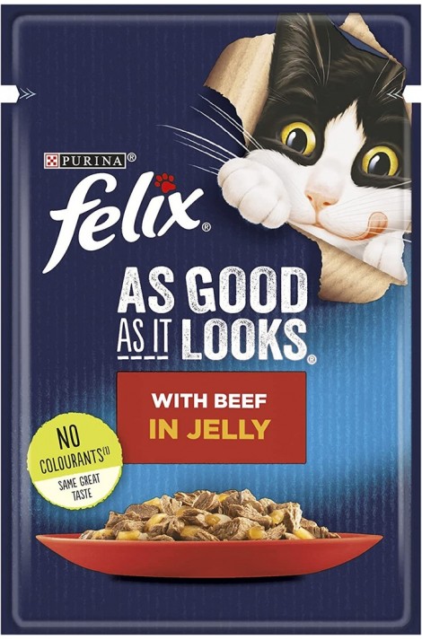 Purina Felix As Good as it Looks Wet Cat Food Pouch 85 g (Beef In Jelly)