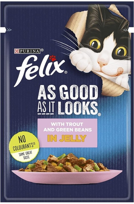Purina Felix As Good as it Looks Wet Cat Food Pouch 85 g (Trout & Green bean in Jelly)