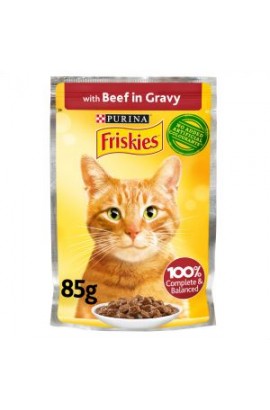  Purina Friskies Chunks in Gravy Wet Cat Food Pouch 85g (Beef)