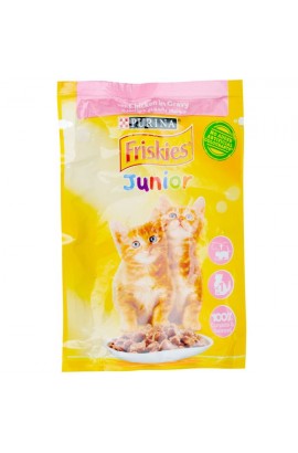 Purina Friskies Chunks in Gravy Wet Cat Food Pouch 85g (Junior with Chicken)