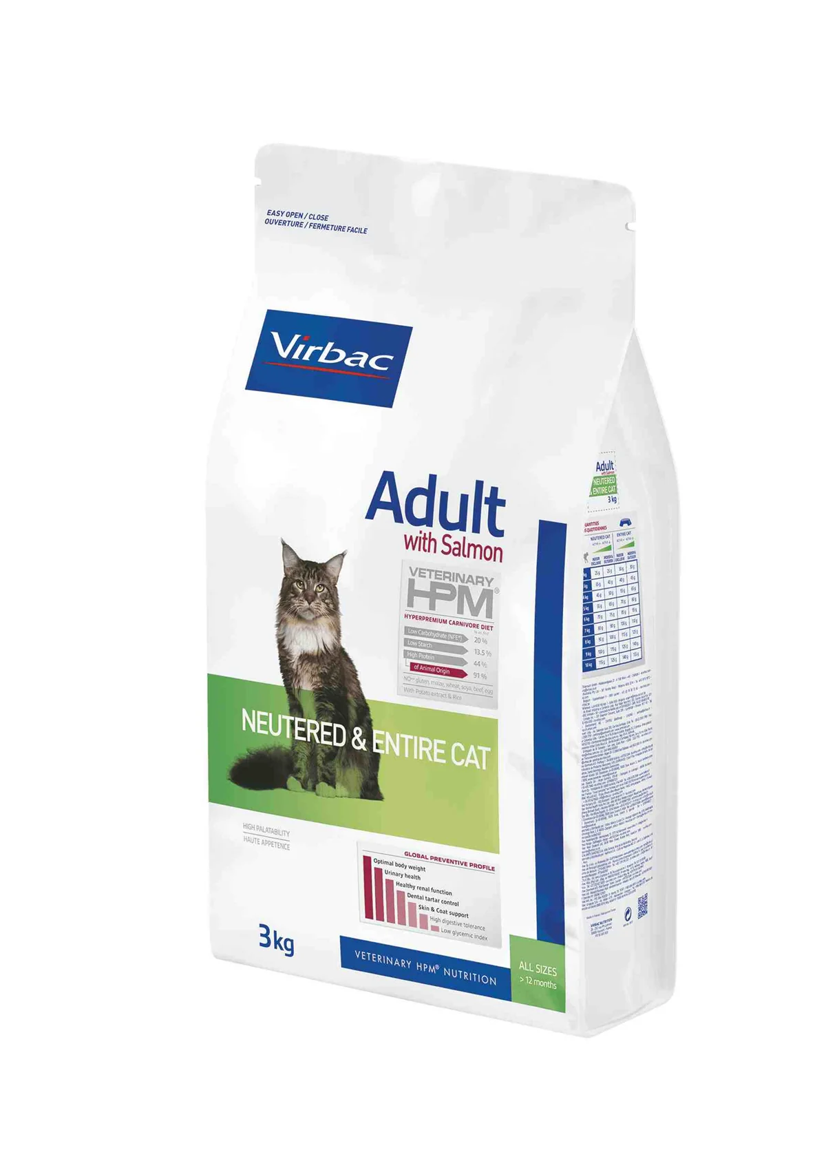 Virbac Veterinary HPM Adult Cat Food with Salmon for Neutered and Entire Cats 3kg - Premium Dry Cat Food Egypt